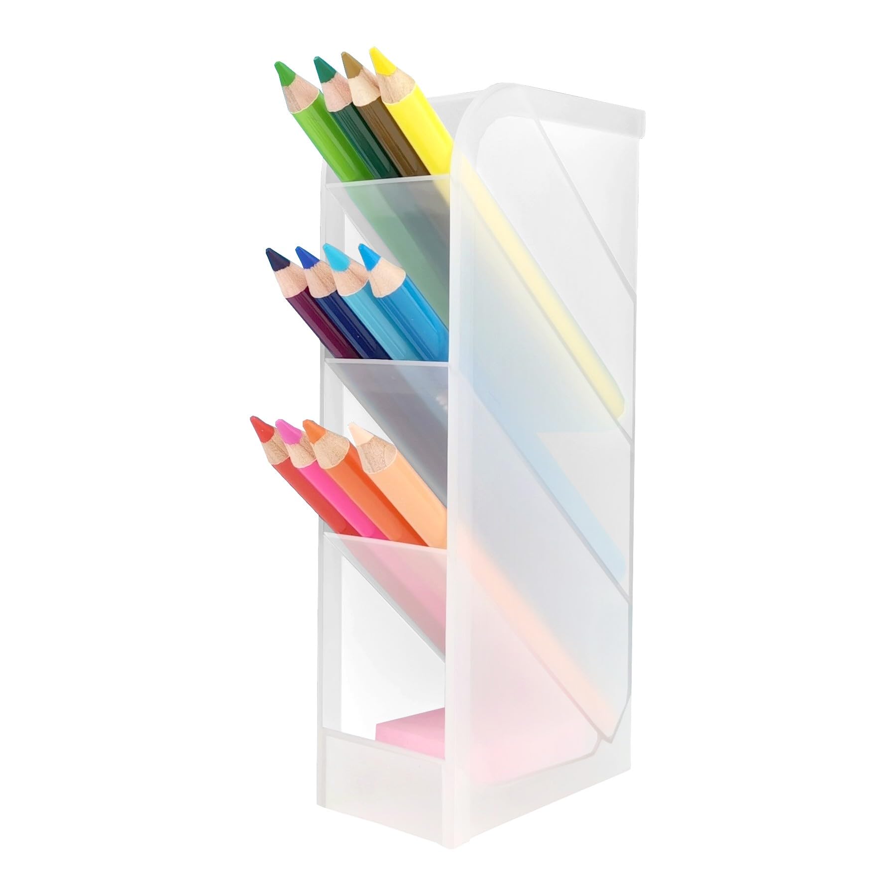 D.RECT Desk Organiser Pen Shelf for Office School Home Supplies Translucent White 4 Compartments 4 Piece Pen Holder, (110813)