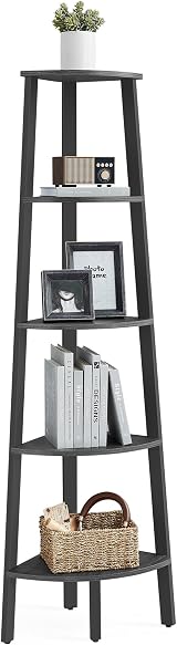 VASAGLE Corner Shelf Unit 5-Tier Ladder Shelf Charcoal Gray Matte Black LLS35B02