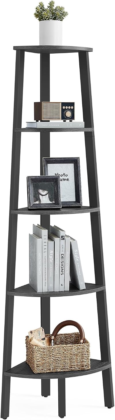 VASAGLE Corner Shelf Unit 5-Tier Ladder Shelf Charcoal Gray Matte Black LLS35B02
