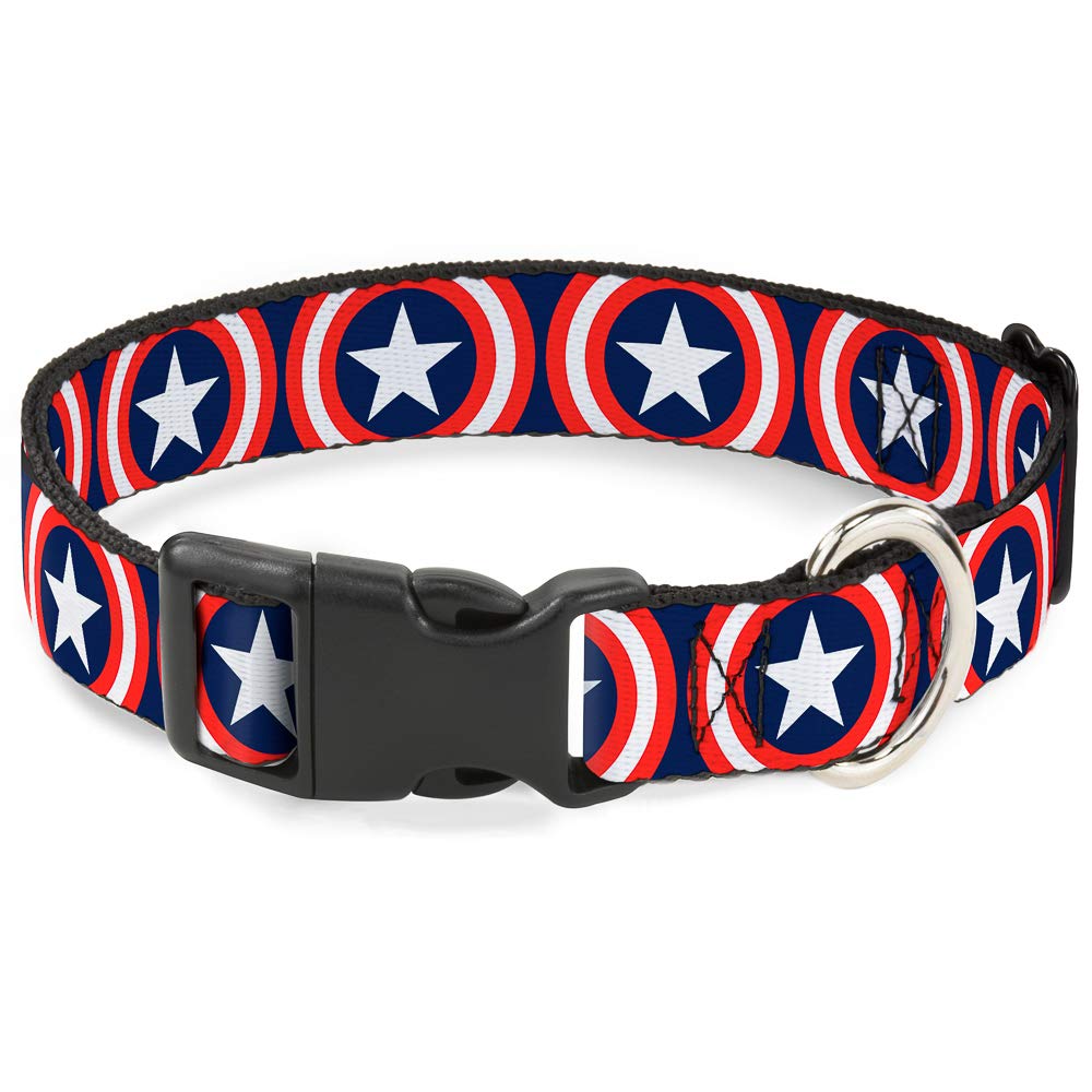 Buckle-Down Captain America Shield Repeat Navy Plastic Clip Collar, Wide Large/18-32"