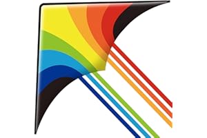 XIDA KITE Xida Rainbow Delta Kite for Kids, Adults, Large Easy Flying Kite 53.6"x30.7", Beginner Kite for Children, Multi-Colors Tails in Different Ways of Use, Outdoor Beach Kite with Hanld and String(Spiral)