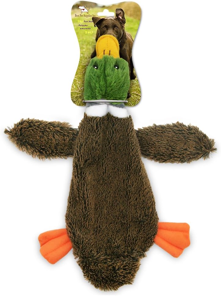 2-in-1 Fun Skin Stuffless Dog Squeaky Toy by Best Pet Supplies - Wild Duck, Small : Pet Toys : Pet Supplies