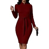 MsavigVice Church Dresses for Women Sexy Pencil Business Work Midi Dress Slim Fit Bodycon Dresses with Belt