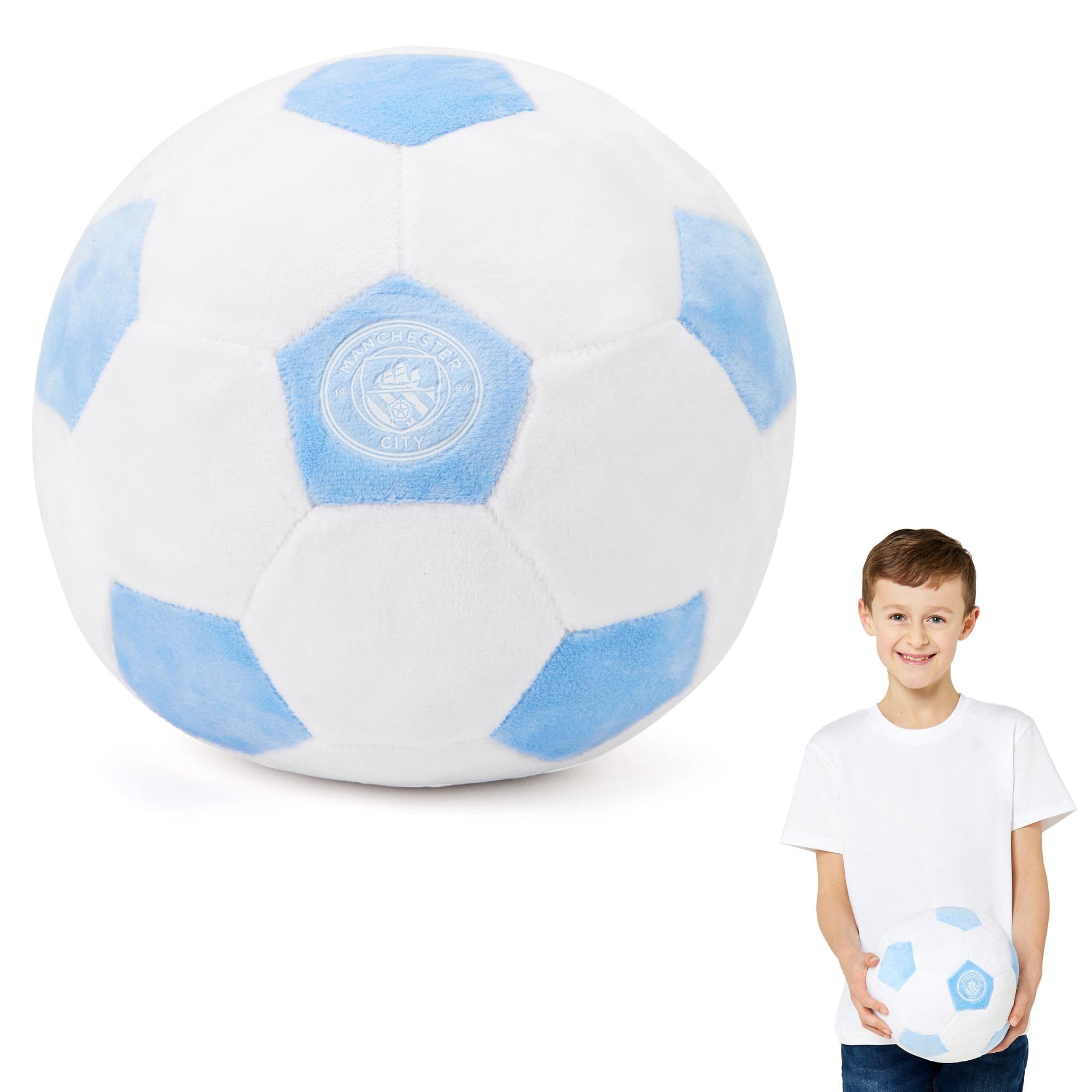 Manchester City FC Officially Licensed Plush Football - 22 cm Soft Toy Pillow - Fluffy Stuffed Footy Ball Ideal for Kids and Adults - Perfect Sports Gift for Cityzens