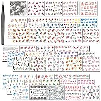 KINGMAS 50 Sheets Different Styles Pattern DIY Nail Art Stickers Transfer Watermark Nail Stickers with Tweezers