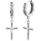 ROMANTIC WORK Cross Earrings 925 Sterling Silver Celtic Cross Hoop Dangle Earrings Birthday Christmas Jewelry for Men Women
