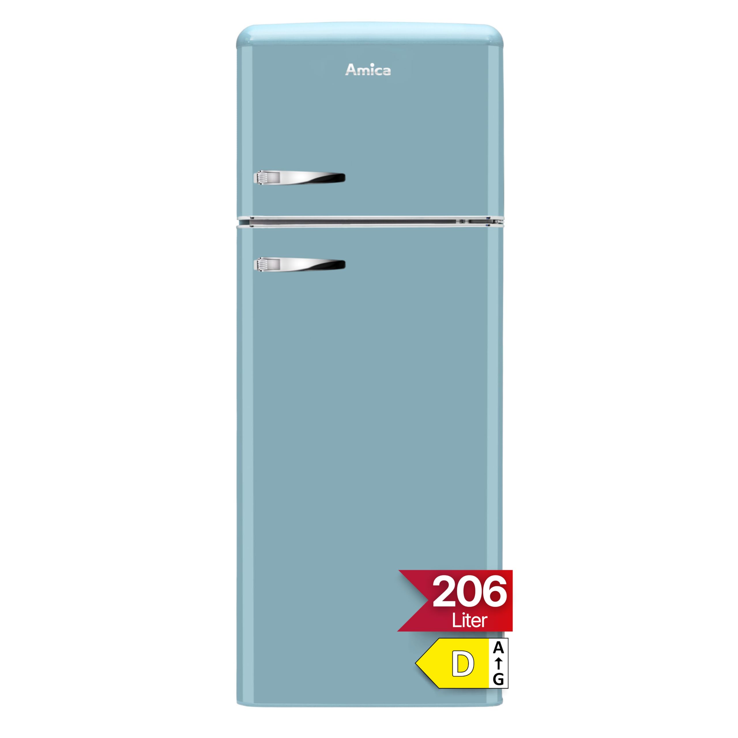 Amica Retro Kühl‑Gefrierkombination freistehend 206 l FrostControl LED Beleuchtung Retro-Design 144 x 55 x 62 cm – Kühlschrank Türkisblau