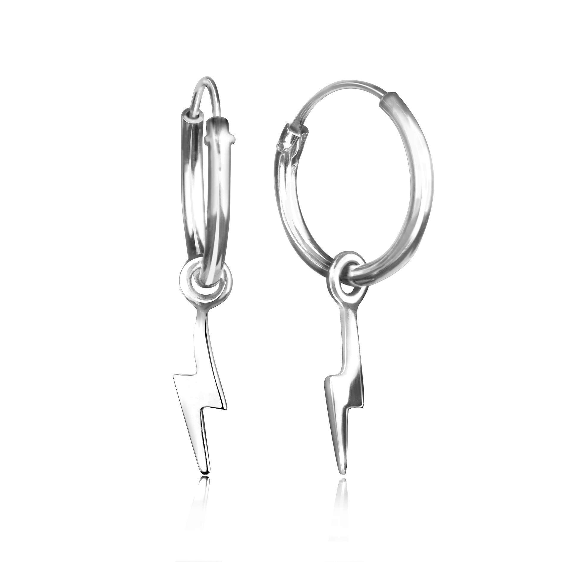 Hoop Earrings with Bolt Charms 925 Sterling Silver Nickel-Free Hypoallergenic Suitable for Women and Men