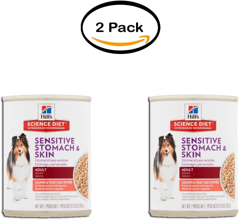 Science Diet PACK OF 2 - Hill's Sensitive Stomach & Skin Salmon&Vegetable Entrée Premium Dog Food Adult, 12.8 oz