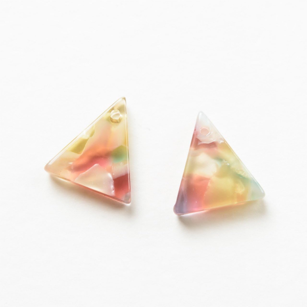 Marble charm Small isosceles triangular plate one hole 12 x 11 mm pink blue brown white 2 pieces