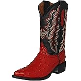 Texas Legacy Mens Red Western Cowboy Boots Ostrich Quill Print Leather J Toe
