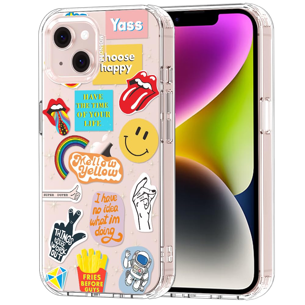 MOSNOVO Case for iPhone 13/14, [Buffertech 6.6ft Military-Grade Drop Protection] [Anti Peel Off Tech] Clear TPU Bumper Phone Case Cover Design - Pop Culture — image 1