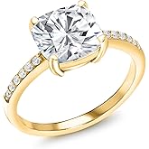 Gem Stone King 18K Yellow Gold Plated Silver 8MM Cushion Cut Gemstone Birthstone Engagement Ring | Wedding Anniversary Promise Ring For Women | Available In Size 5-9