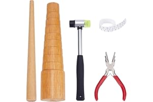 BENECREAT 5pcs Wood Ring Mandrel, Pine Ring Making Tool, Hammer Set Jewelry Tool Including Wooden Bracelet Sizing Bangle Mand