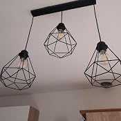 Lampadario Industriale 3 Luci – In Metallo Nero A Gabbia Geometrica, Attacco E27, Cavo Regolabile 100 Cm, Per Cucina E Soggiorno