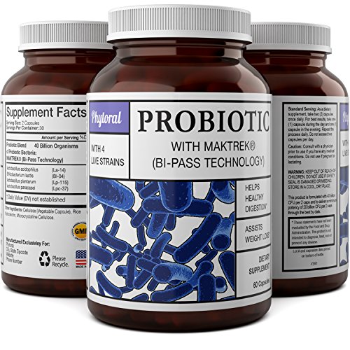 Pure And Natural Probiotics Supplement 40 Billion CFU - Potent Immune System Booster For Men And Women - With Acidophilus + Bifidobacteria + Paracasei - Protect Against Diarrhea By Phytoral