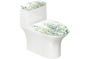 Maiyoinou Toilet Lid Tank Protector Covers Set of 2, Washable Reusable Toilet lid Cover Stretch Toilet Tank Lid Cover Accessories Fits Most Standard Tanks & Lids, Leaf Green White