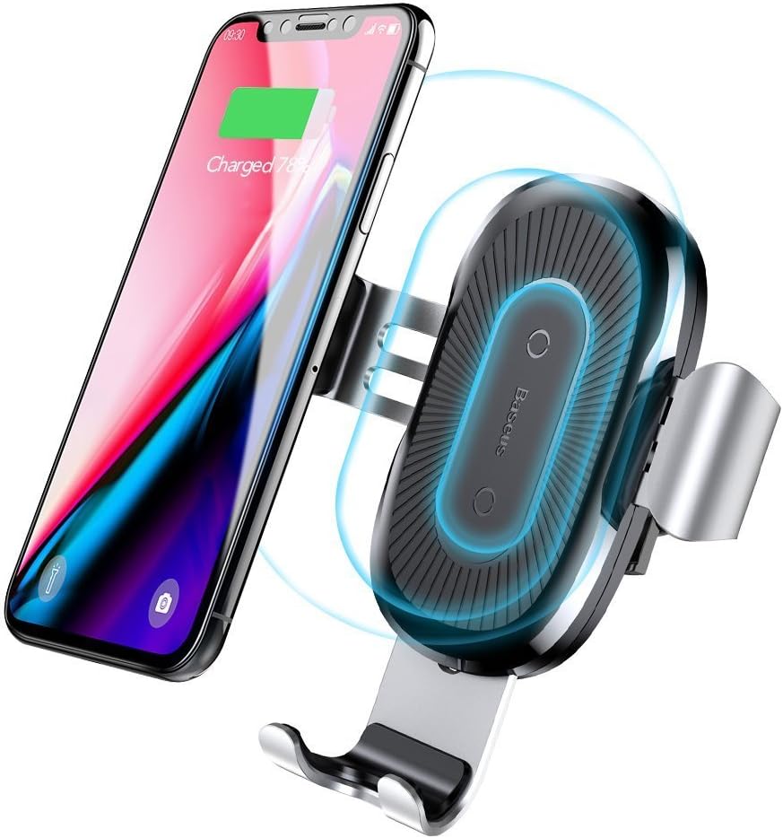 Baseus Wireless Car Charger, Qi Wireless Charger Car Mount Fast Charge for Samsung Galaxy S8 S8 Plus S7 S7 Edge, Standard Charge for iPhone X/8/8 Plus.(Silver)