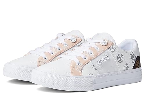 GUESS Womens Loven Sneaker, White/Pink 680, 6.5 US