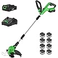 SOYUS Weed Wacker Cordless, 12 Inch String Trimmer Battery Powered with Battery and Charger, Lightweight Edger Trimmer with 8 Pcs Replace Spool Trimmer Lines