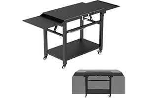 EASIBBQ Upgrade Foldable Dining Cart Table, Movable Flattop Grill Cart Stand for Blackstone, Weber, Ninja, Portable BBQ Grill, Outdoor Pizza Oven and Other Grill Grddle, Grill Table Cart for Outside Camping