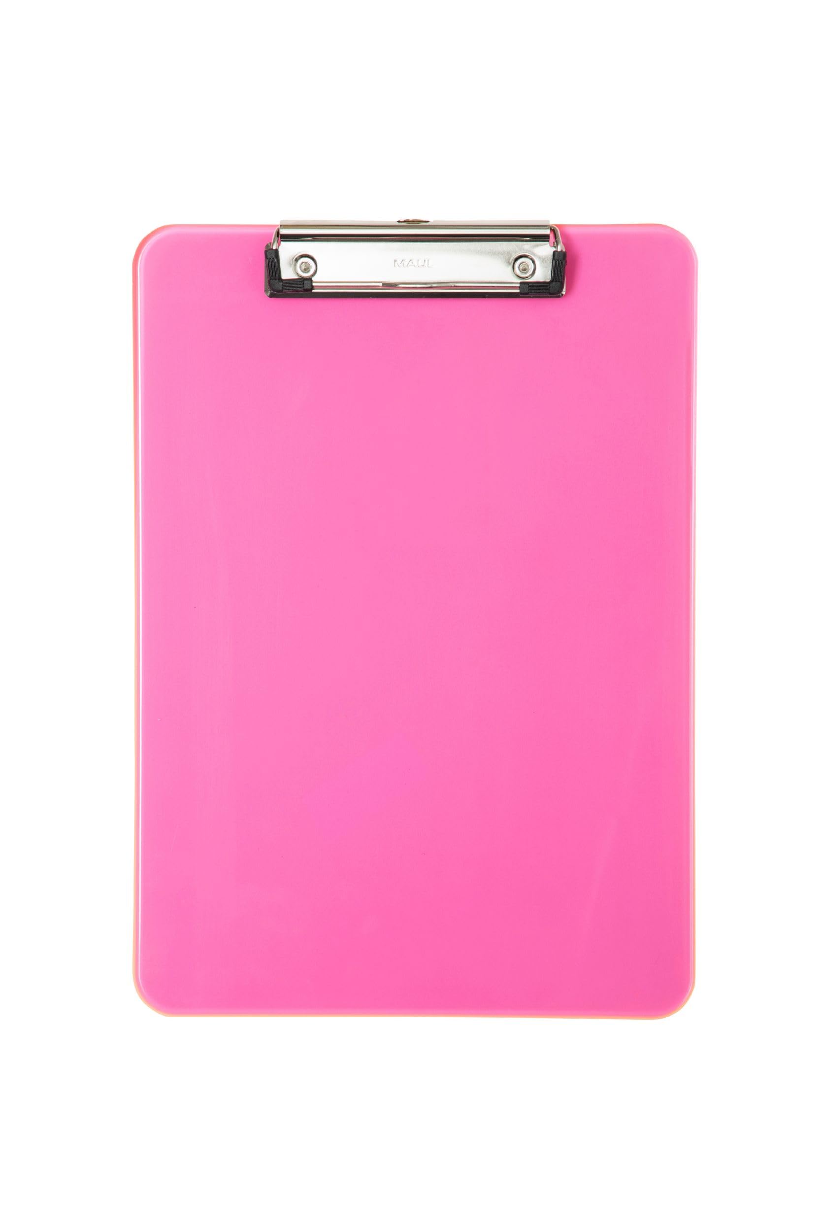 MAUL Clipboard A4 MAULneon | Plastic Writing Board in DIN A4 Format | Clipboard for Hanging | Modern Clip for Storage of Paper | for Office, Kitchen and Workshop | Pink