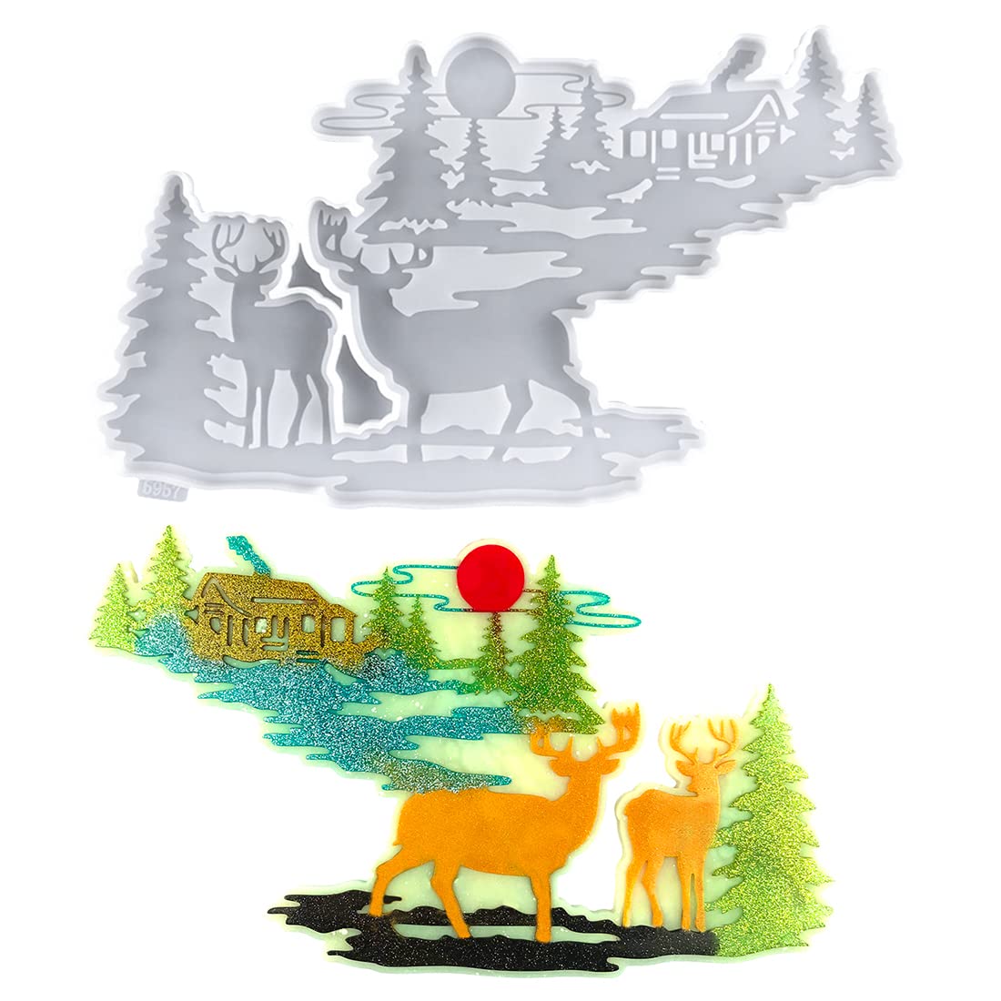 Voyyphixa Christmas Epoxy Resin Moulds Silicone Resin Moulds Deer Wall Hanging Resin Landscape Molds Decorative Elk Epoxy Craft Casting Moulds for DIY Living Room Home Decor (Elk)