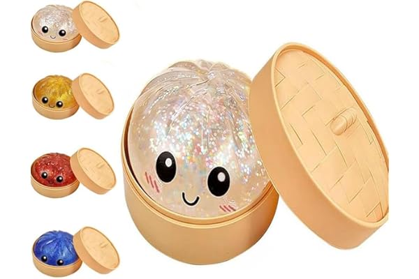 Glitter Dumpling Squishy, 2026 New Bun Squeeze Stress Relief Ball with Steamer Box for Stress Relief, More Surprises (White)
