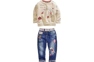 MAXIMGR Baby Girl Clothes Toddler Girl Fall Outfit Cute Long Sleeve Cartoon Pullover Denim Pant Sets Fall Winter Outfits
