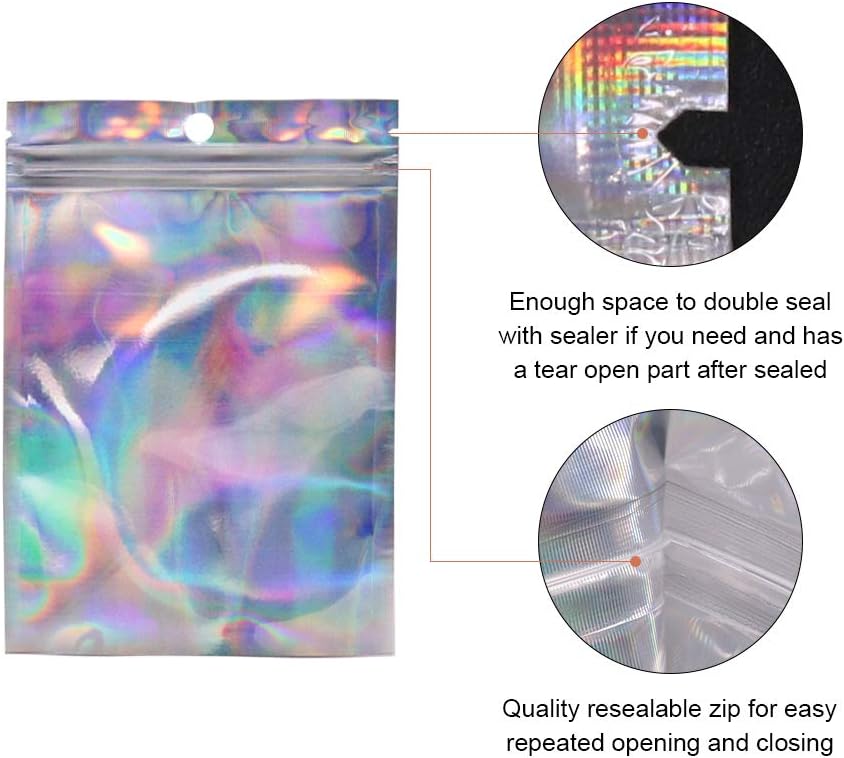 100pcs Holographic Mylar Zip Lock Bags Resealable 10.4 x 14.9 cm - Image 4
