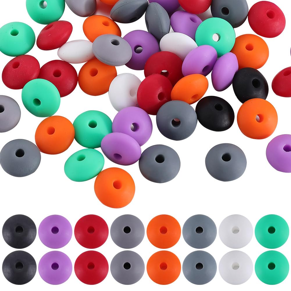 SUNNYCLUE 1 Box 96Pcs 12mm Halloween Silicone Abacus Beads Flat Round Silicone Beads Cute Lentil Shaped Rubber Soft Loose Spacer Beads Bulk for Keychain Pen Making Kit Beading Bracelets Craft Supplies — image 1