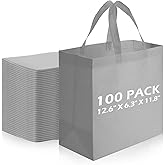 Reginary 100 PCS Reusable Totes Bags - Non Woven Grocery Handle Bags for Shop Events & Retail Store(Gray)