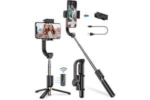 Gimbal Stabilizer For Smartphone, APEXEL 360° Rotation Auto Balance Small Portable Handhold Selfie Stick Tripod With Wireless Remote, 1-Axis Lightweight Extendable Stabilizer Gimble Iphone Phone Gopro