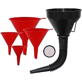 Plastic Oil Funnels for Automotive Use Set of 5, Large Flexible Fuel Funnel with Long Hose for Gas Transfer,Wide Mouth Gasoline Funnels for Cars Boat Canning and Bottle