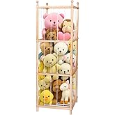 GZQXHOME Stuffed Animal Storage,Wooden Stuffed Animal Holder with Elastic Band,Plushies Organizer for Bedroom Living Room (Natural)