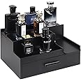 Butizone Cologne Organizer for Men, 3 Tier Perfume Stand Holder with Drawer and Hidden Compartment, Cologne Display Shelf for Dresser, Great Gift for Man/Father, Black