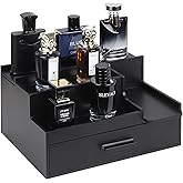 Butizone Cologne Organizer for Men, 3 Tier Perfume Stand Holder with Drawer and Hidden Compartment, Cologne Display Shelf for Dresser, Great Gift for Man/Father, Black