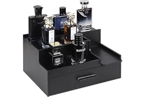 Butizone Cologne Organizer for Men, 3 Tier Perfume Stand Holder with Drawer and Hidden Compartment, Cologne Display Shelf for Dresser, Great Gift for Man/Father, Black