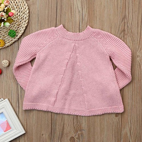 Sunbona Toddler Baby Girls Cute Autumn Button Knitted Sweater Cardigan Warm Thick Coat Clothes (5T(3.5~4.5years), Pink) - Thumbnail 2