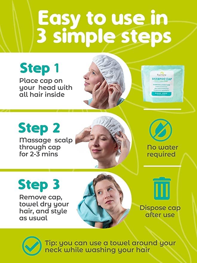 No Water Rinse Free Shampoo Cap by Nurture Microwavable Washing