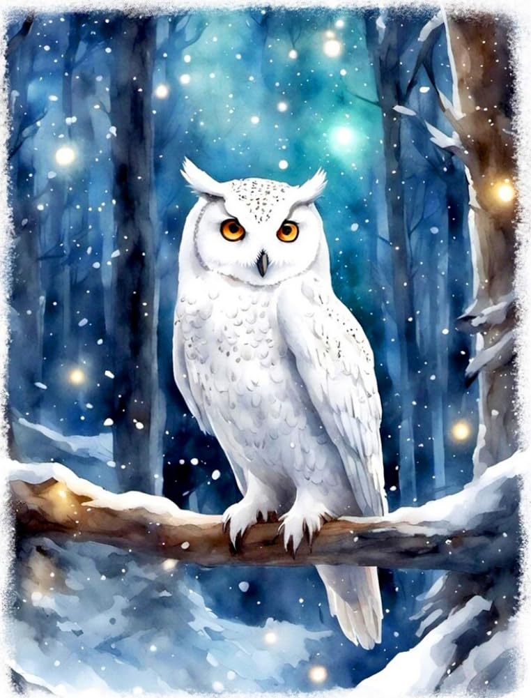 Amiiba Pre Printed Cross Stitch Kits for Adults, Snow Owl 11ct Stamped Embroidery Kits 15.7×19.7 inch DIY Wall Art Decor for Beginners