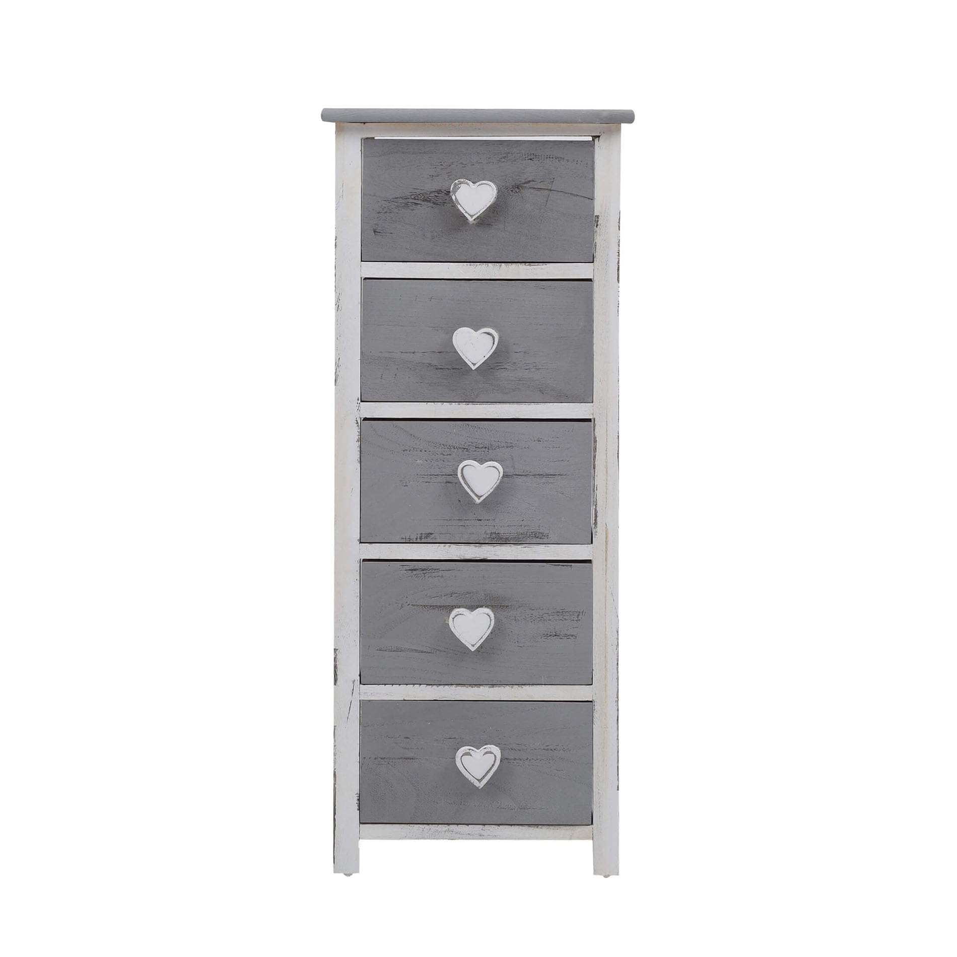 Rebecca Mobili Chest of Drawers Bathroom 5 Drawers Paulownia Wood White Gray Shabby Bedroom Bathroom - 84 x 35 x 27 cm (H x W x D) - Art. RE4307