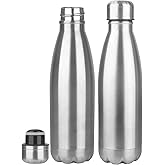 OWS 17oz Insulated Water Bottles Bulk 1/2/4 Pack, Metal Sports Water Bottles, Double Wall Vacuum BPA-Free Flask for School, Sports(silver 2pcs)