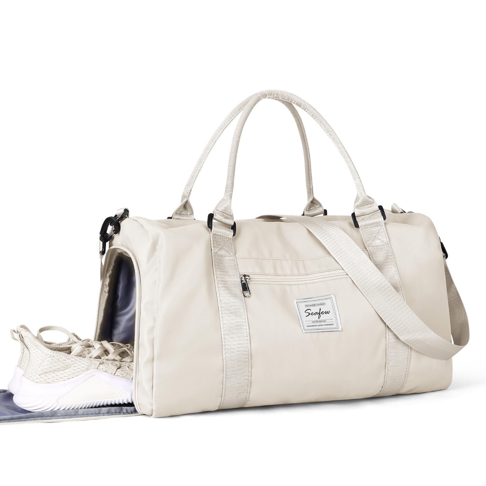 HYC00 Gym Bag Women Men with Shoes Compartment & Wet Pocket,for Easyjet Airlines Cabin Bag 45x36x20 Underseat Travel Duffel Bag Holdall Tote Carry on Luggage Overnight Bag Carry on Bag,Milky White