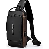 Vensivy Anti-Theft Sling Bag for Men Waterproof Crossbody Bag with Combination Lock & USB Charging Port Lightweight Chest Backpack for Travel Hiking (Black)