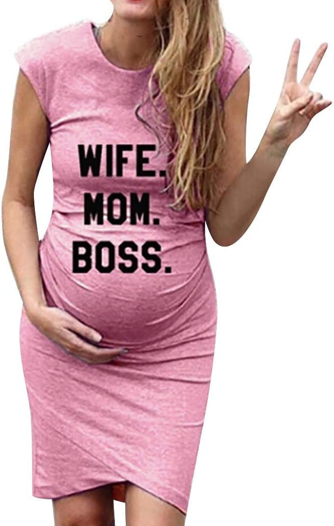 Women Casual Pregnant Dress Short Sleeve Pregnant Nursing Clothes Maternity Dress Solid Print Dresses