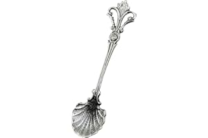 FashionJunkie4Life Sterling Silver Salt Spoon, Mustard Spoon | Small Spoons for Condiments with Fleur-de-Lis Handle & Shell B