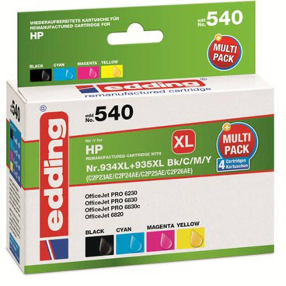 edding EDD-540 Ink Cartridge Replaces HP 934XL/935XL (C2P23/C2P24/C2P25/C2P26) Multipack 4 - Black, Cyan, Magenta, Yellow - 1x 45 + 3X 12 ml