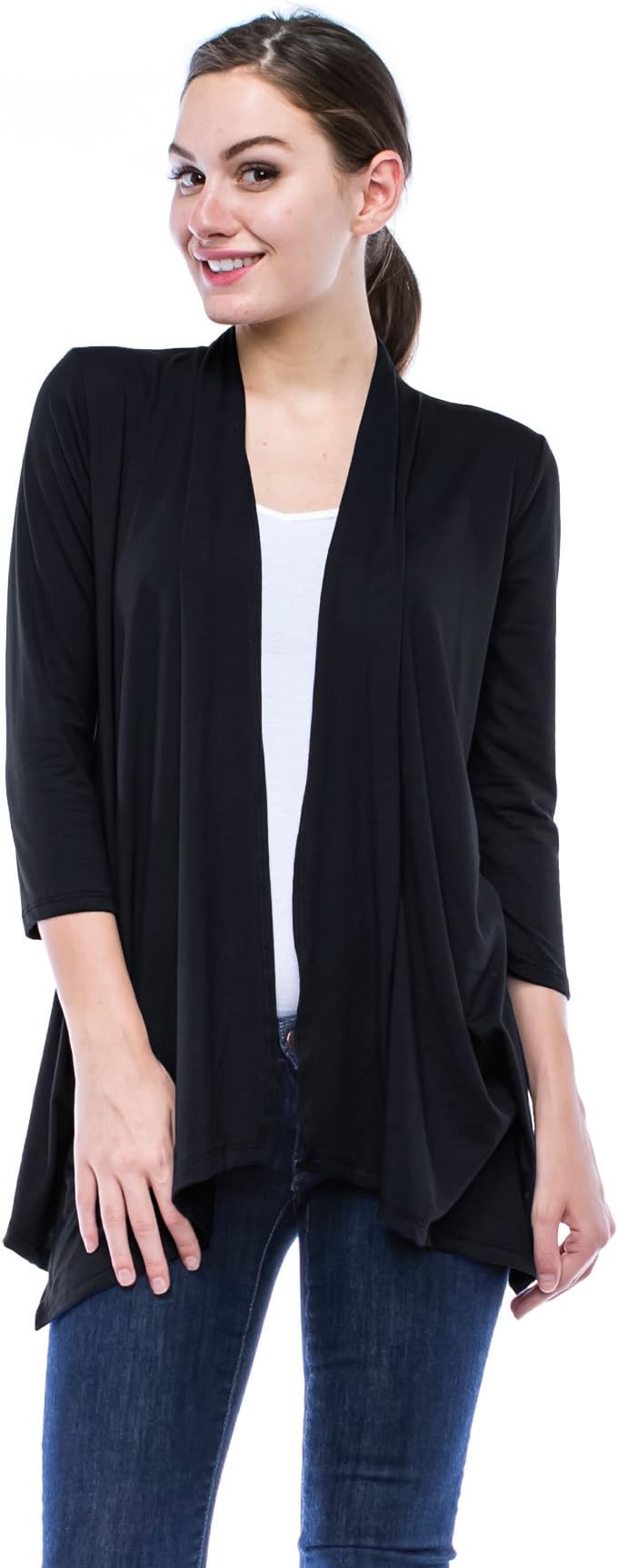 J Doe Style Womens Rayon Span Basic Various Front Open Drape Cardigan (S-5X Size)