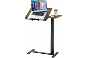 Ywin Medical Adjustable Tilt Overbed Bedside Table with Wheels, Swivel Portable Tray Table(27.6" W x 15.8" D), Small Standing Desk for Bedroom, Hospital, Couch, Office Use,Black Walnut